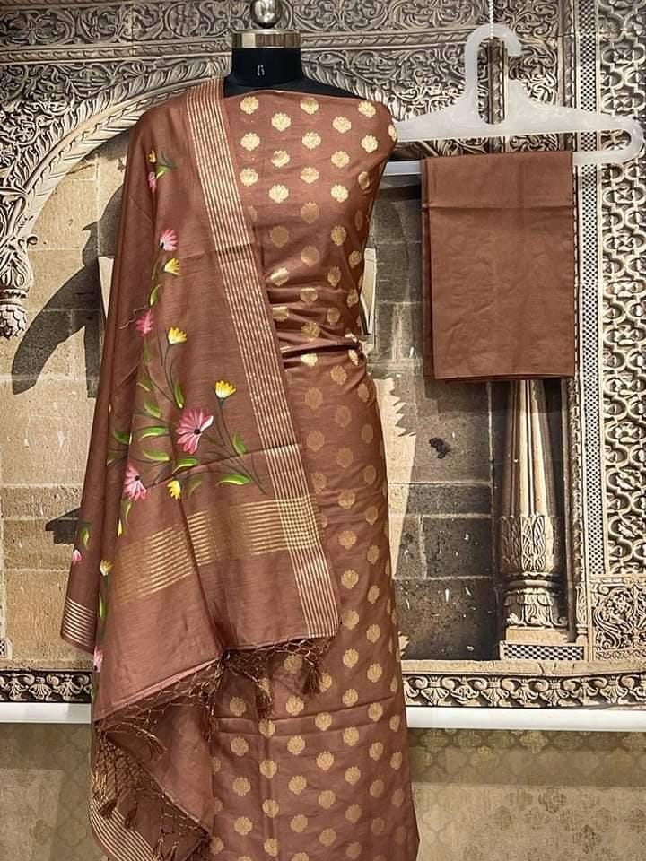 Banarasi Mercerised Unstitched salwar suit with digital print silk dup fab persona