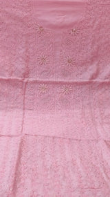 Pure Chanderi Silk 70grm Chikankari And Mukaish Work Unstitched Suit .