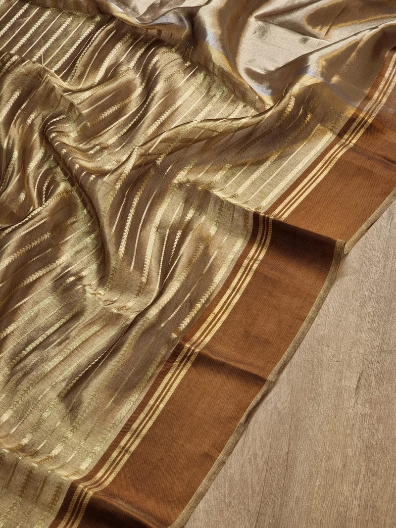 Pure Tissue Silk Stripes Saree With Katan silk Border.