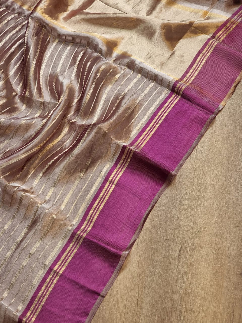 Pure Tissue Silk Stripes Saree With Katan silk Border.