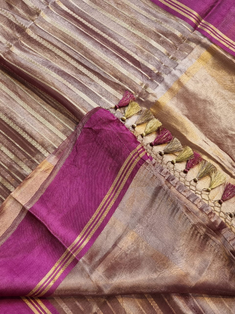 Pure Tissue Silk Stripes Saree With Katan silk Border.