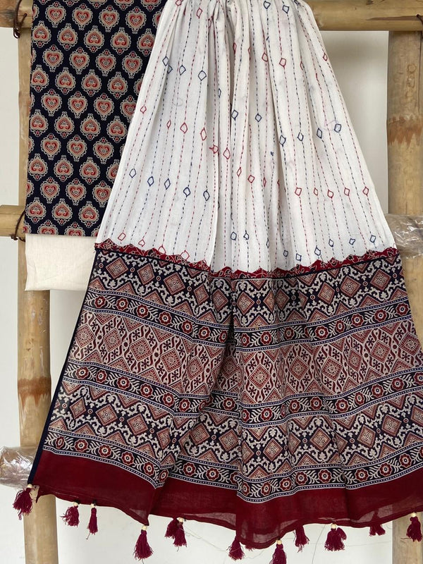 Pure Cotton Azrakh Print Unstitched suit With Azrakh Print Dupatta.