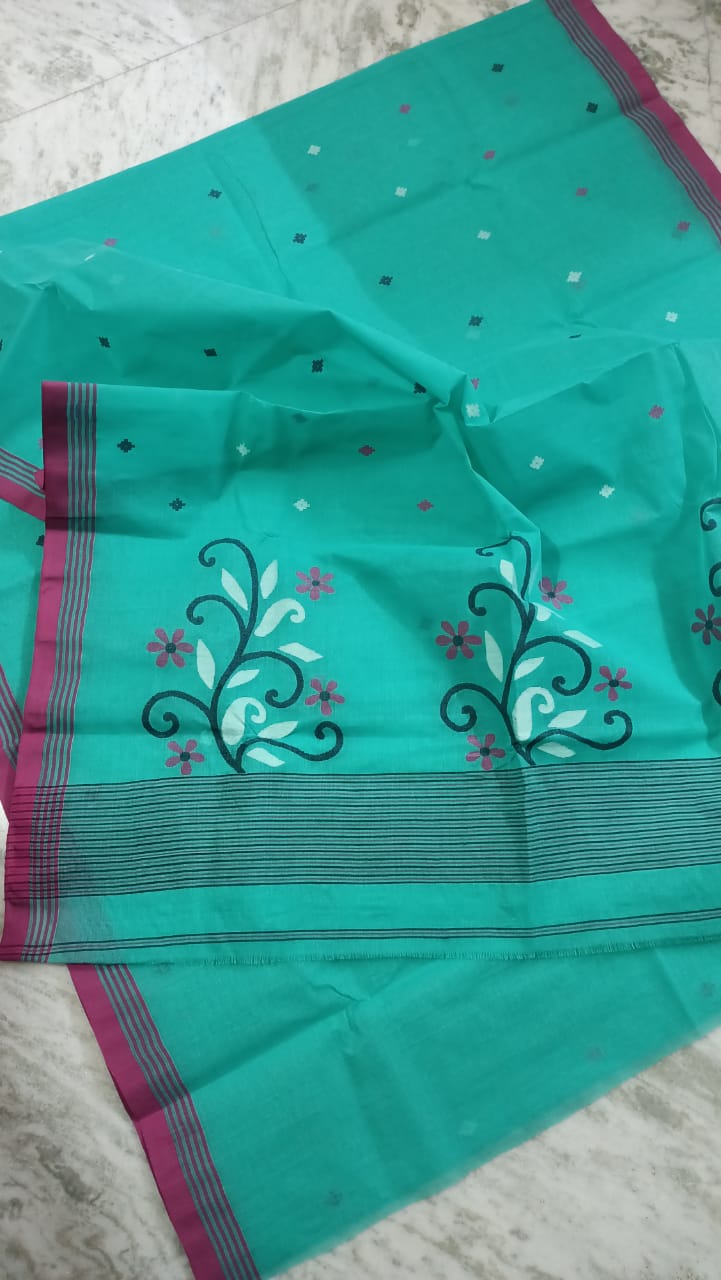 Pure Cotton 100 Count jamdani Saree Without Blouse . ( Length- 6.3 meter )