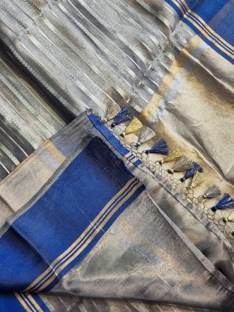 Pure Tissue Silk Stripes Saree With Katan silk Border.