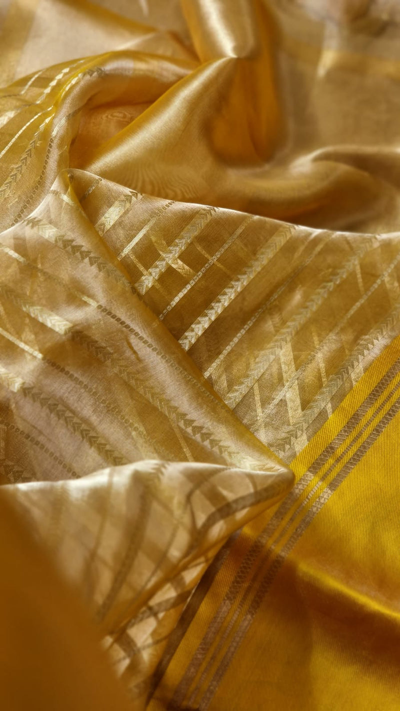 Pure Tissue Silk Stripes Saree With Katan silk Border.