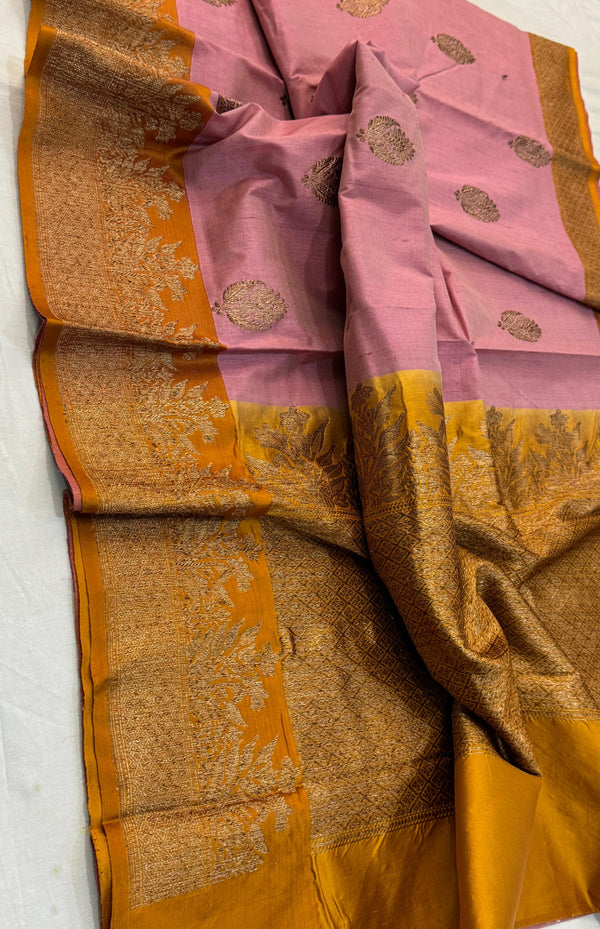 Handwoven Pure Banarasi Tussar Silk Saree With Antique Zari WorK.