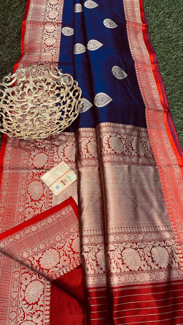 Handwoven Pure Banarasi Tussar Silk Saree With Antique Zari Work.