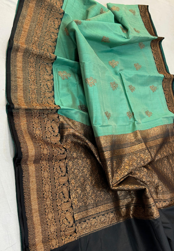 Handwoven Pure Banarasi Tussar Silk Saree With Antique Zari WorK.