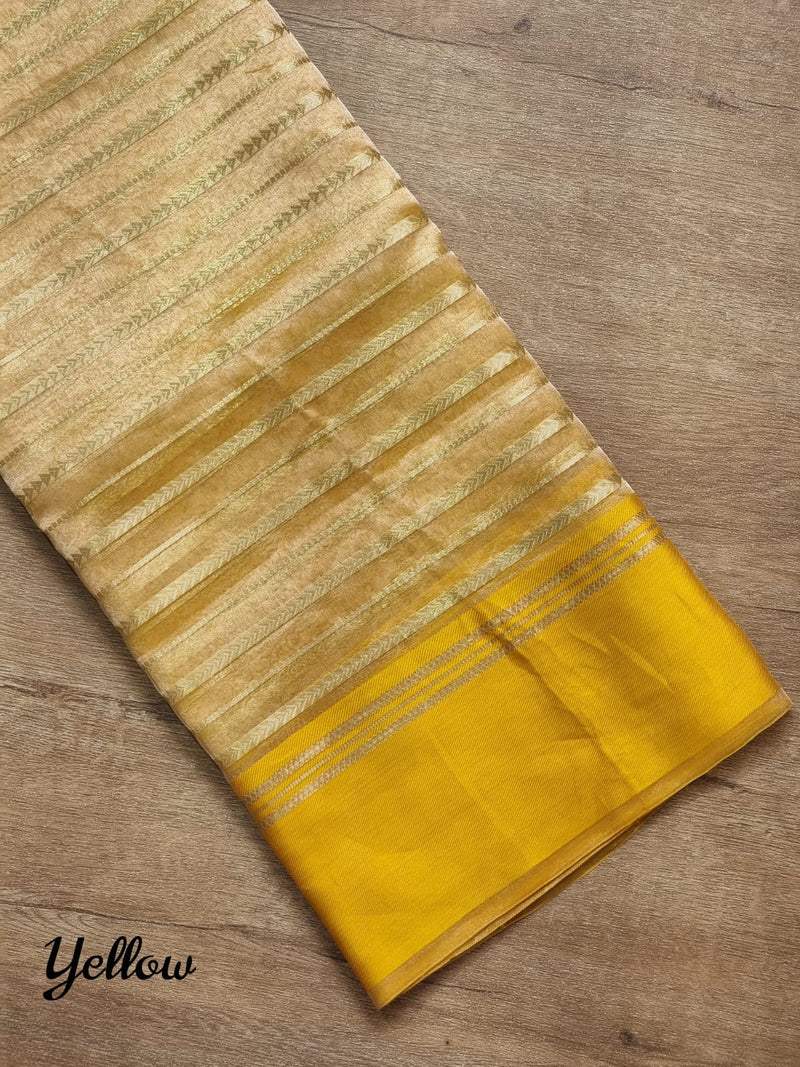 Pure Tissue Silk Stripes Saree With Katan silk Border.