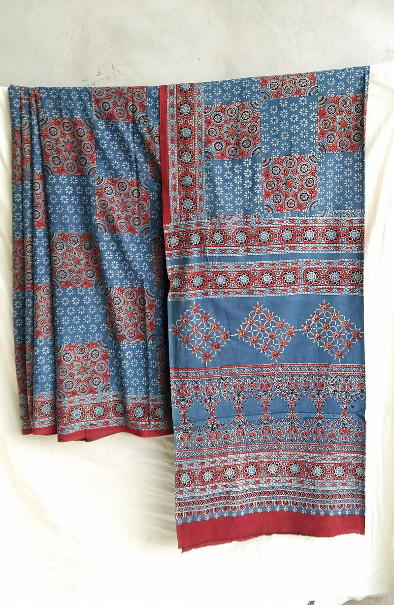 Pure Mul Cotton Saree With Azrak Print With Blouse.