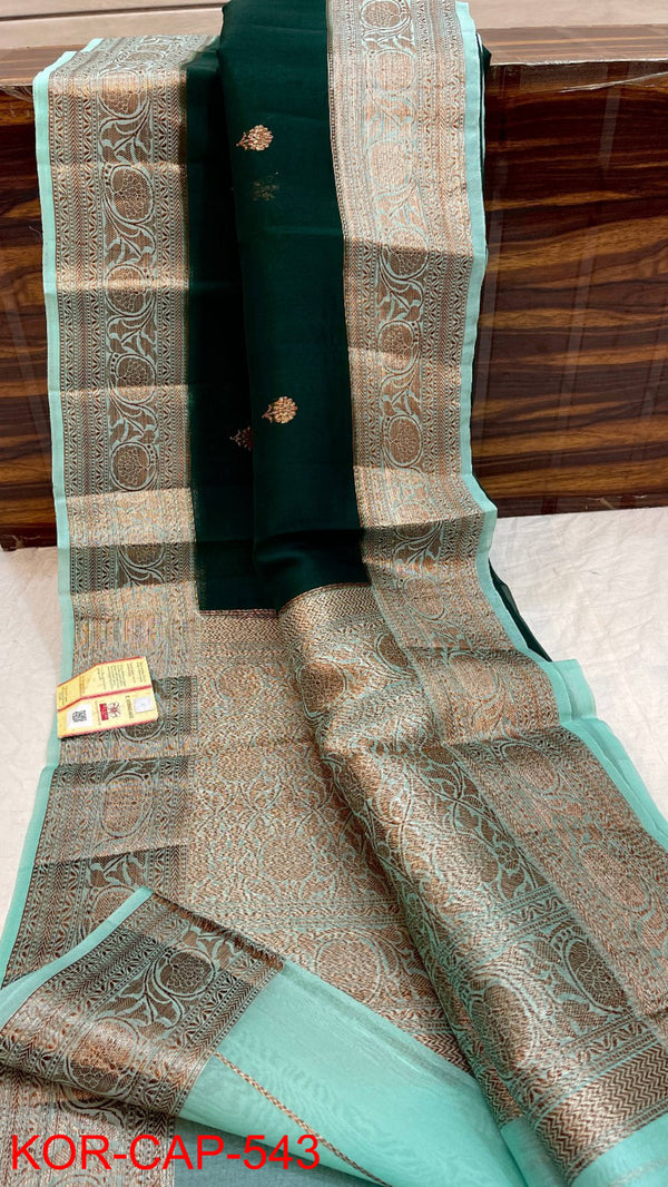 Pure Banarasi Kora Organza Silk Handwoven Zari Work Saree With Silk Mark Certificate ( Length- 6.3 Meter )