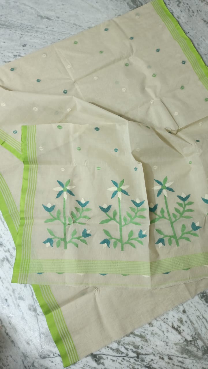 Pure Cotton 100 Count jamdani Saree Without Blouse . ( Length- 6.3 meter )