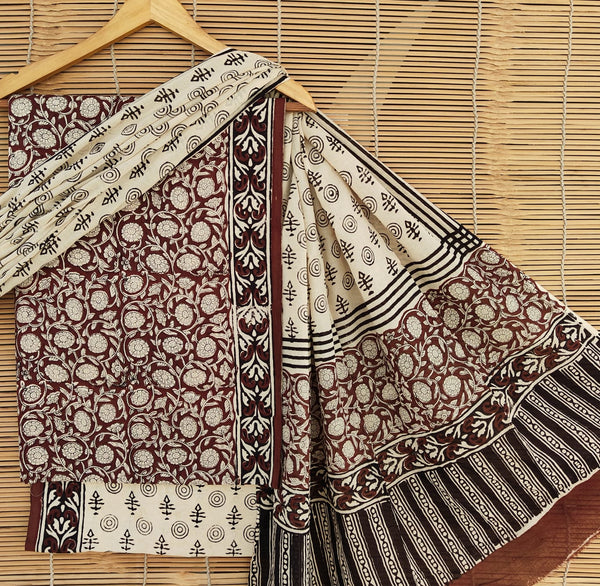 Pure Cotton Hand-Block Print unstitched suit with cotton dupatta .