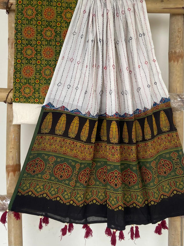 Pure Cotton Azrakh Print Unstitched suit With Azrakh Print Dupatta.