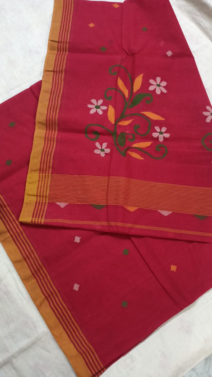 Pure Cotton 100 Count jamdani Saree Without Blouse . ( Length- 6.3 meter )