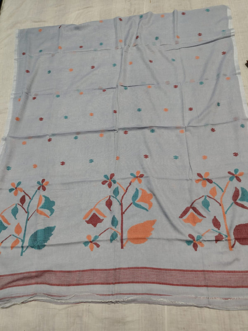 Pure Cotton 100 Count jamdani Saree Without Blouse . ( Length- 6.3 meter)