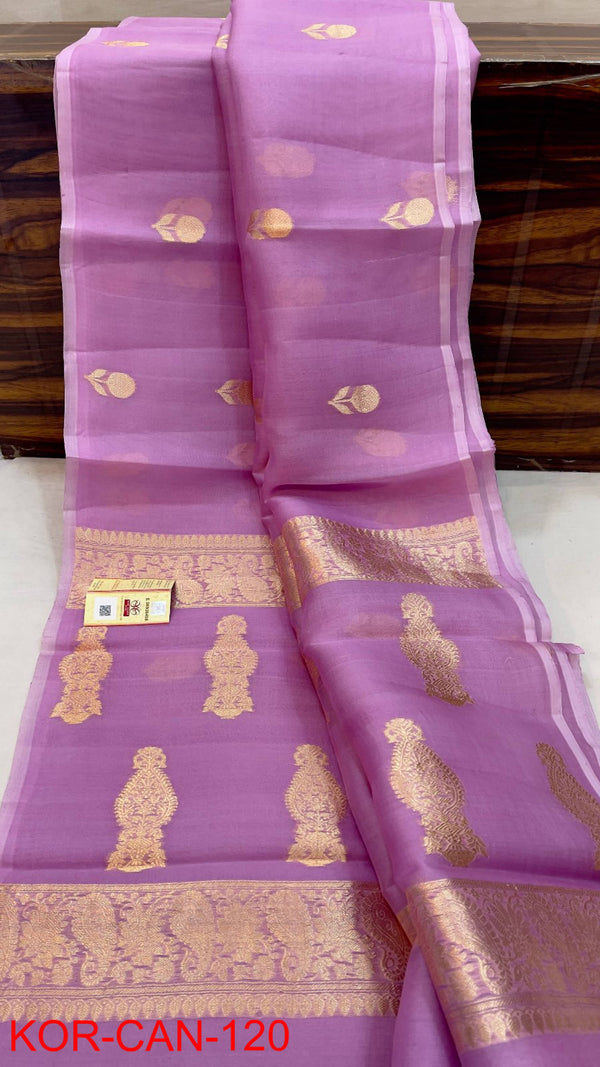 Pure Banarasi Kora Organza Silk Handwoven Zari Work Saree With Silk Mark Certificate ( Length- 6.3 Meter )