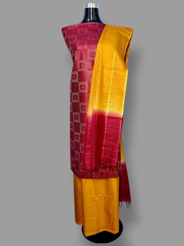 Cotton Silk Self Weaving Unstitched Suit .