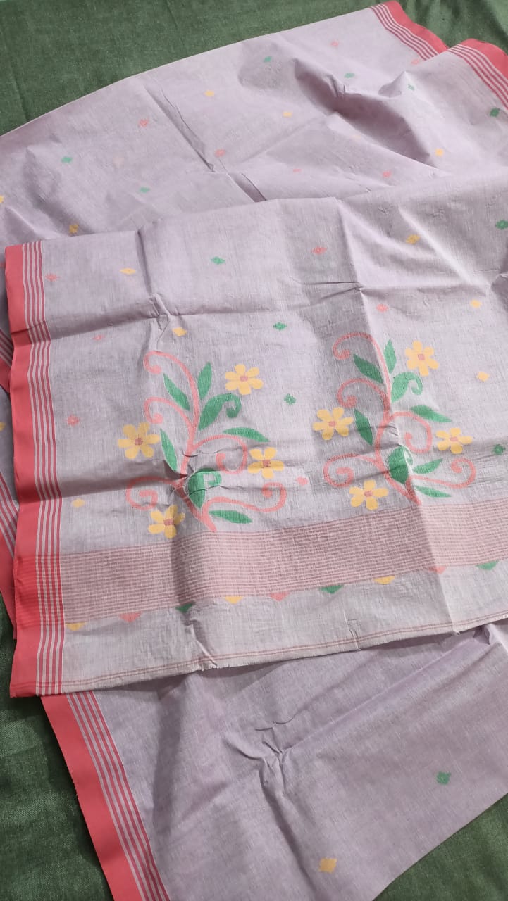 Pure Cotton 100 Count jamdani Saree Without Blouse . ( Length- 6.3 meter )