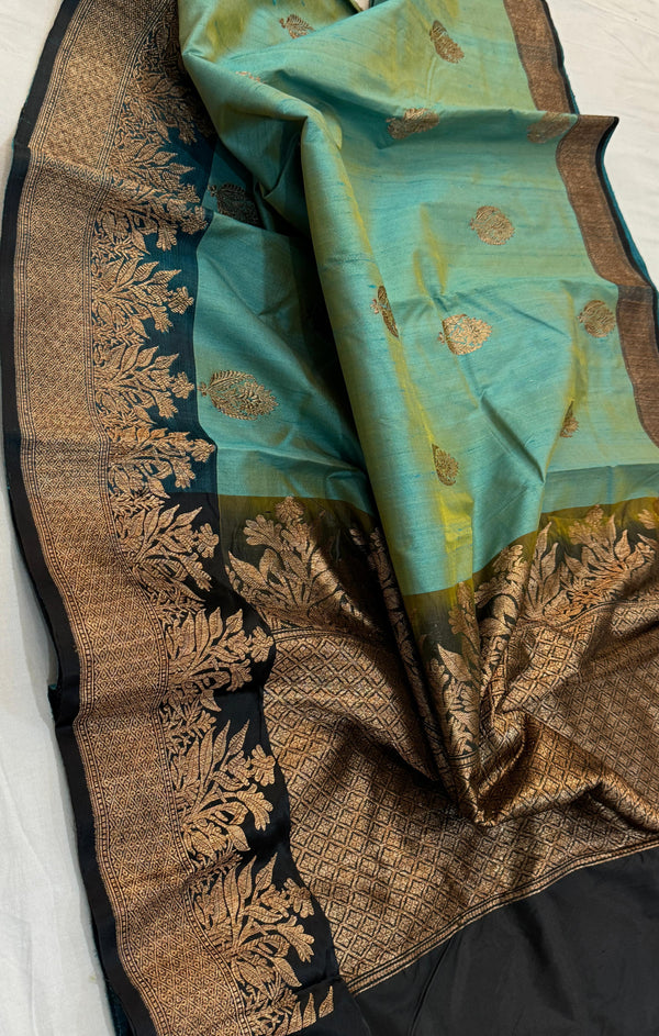 Handwoven Pure Banarasi Tussar Silk Saree With Antique Zari WorK.