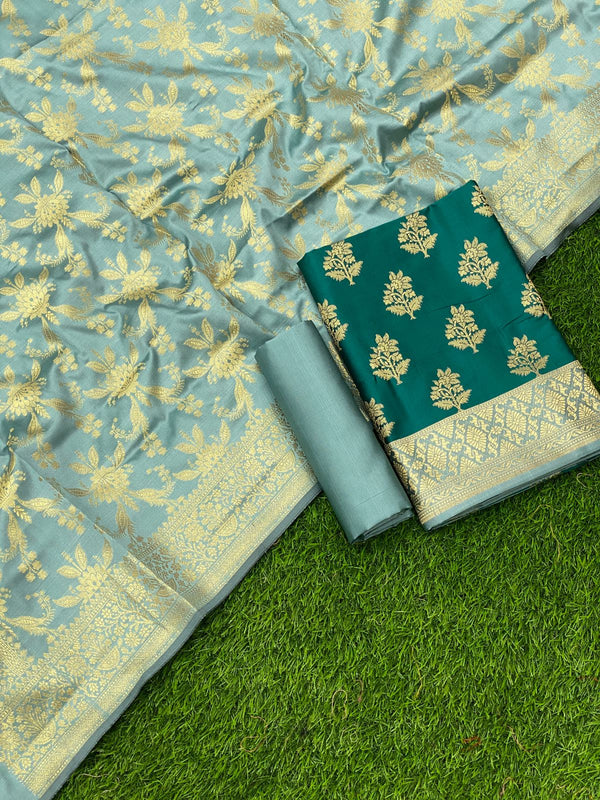 Pure Banarasi Double Zari Weaved Silk Unstitched Suit With Banarasi Silk Dupatta .