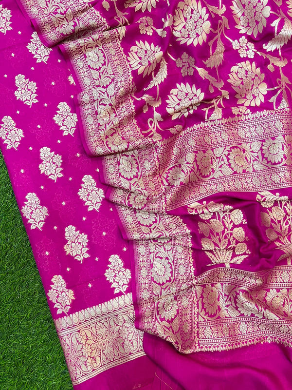 Pure Banarasi Handloom Chiniya Silk All Over Buti Work With Chiniya Silk Full Jaal Work Dupatta.