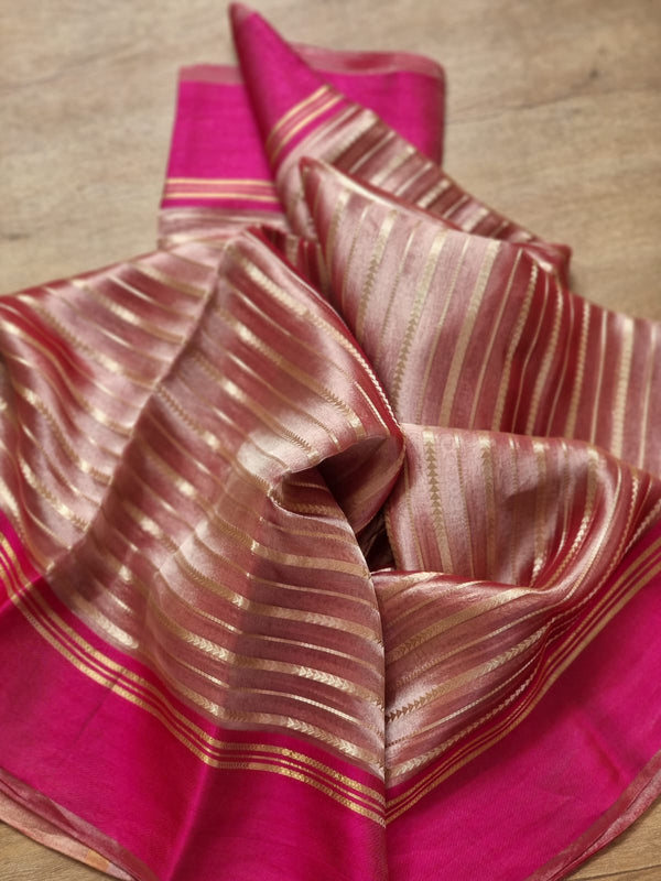 Pure Tissue Silk Stripes Saree With Katan silk Border.