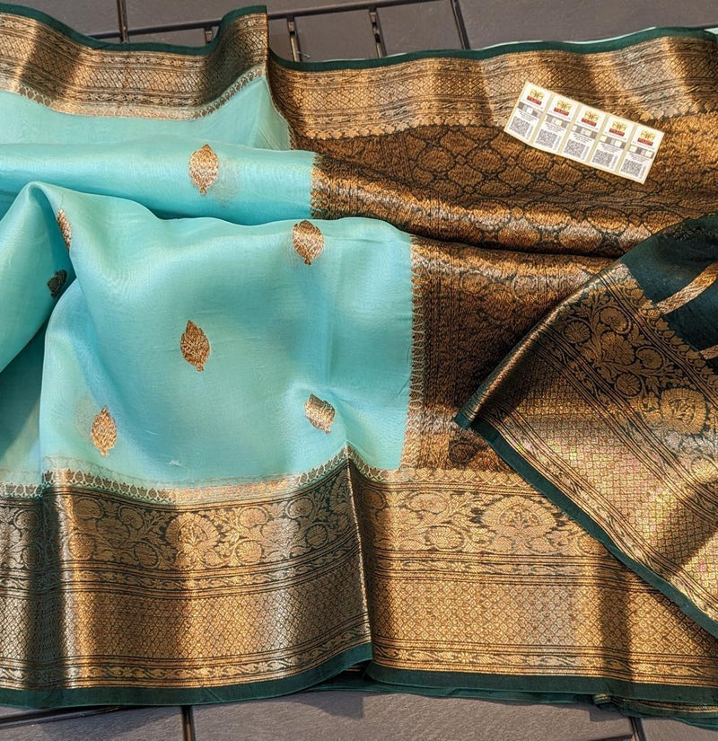 Pure Banarasi Kora Organza Zari Work Saree With Silk Mark Certificate ( Length- 6.3 Meter )