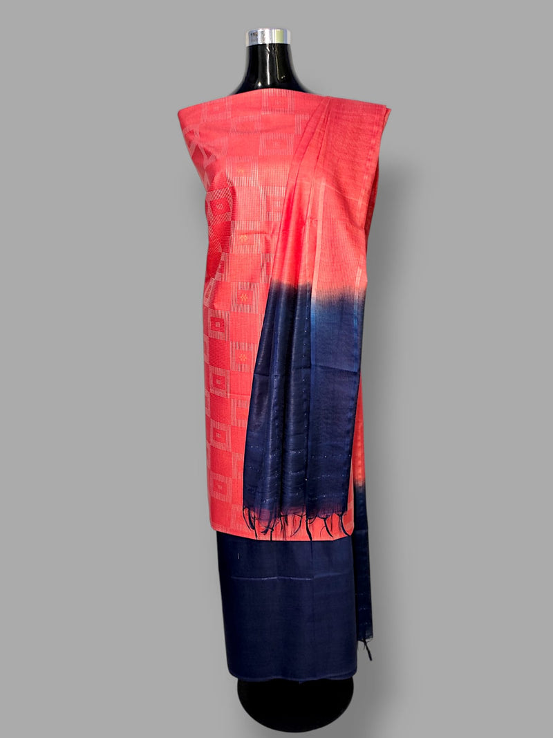 Cotton Silk Self Weaving Unstitched Suit .