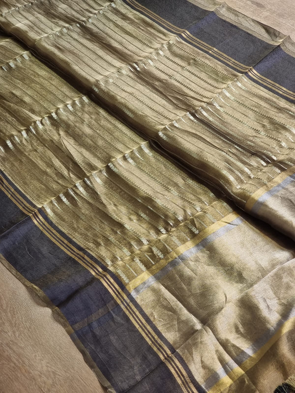 Pure Tissue Silk Stripes Saree With Katan silk Border.