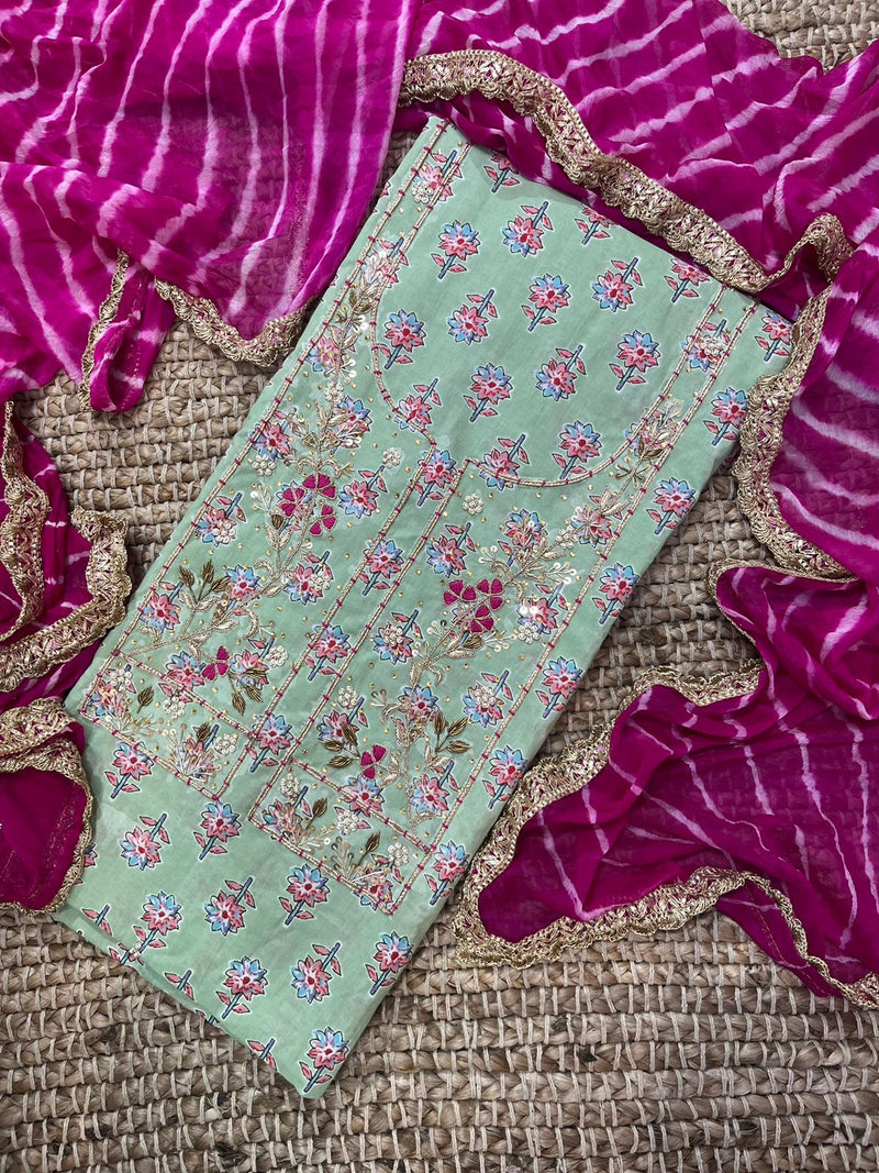 Cotton Hand Zardoji Work Unstitched Suit With Georgette  Dupatta.