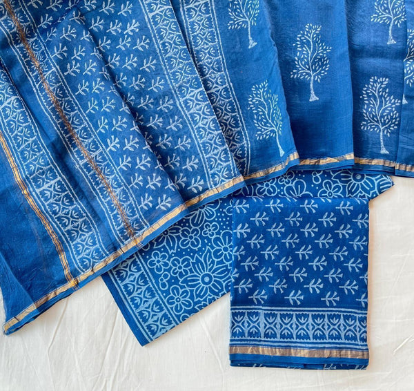 Pure Hand Block Chanderi Silk Unstitched Suit .