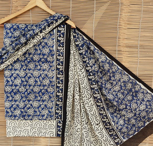 Pure Cotton Hand-Block Print unstitched suit with cotton dupatta .