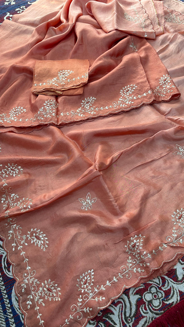 Pure Uppada Silk Zari Hand Work Saree With Blouse.