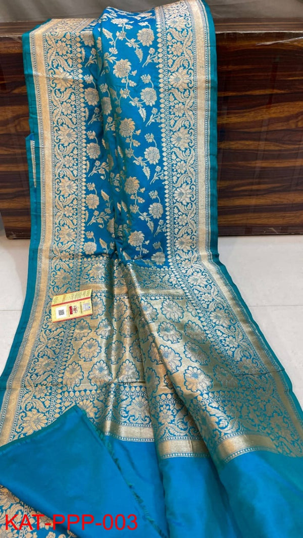 Pure Banarasi Handloom Katan Silk Jaal Weving Saree With Blouse.