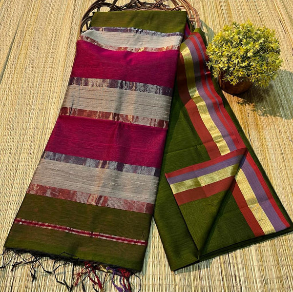 Handloom Maheshwari Silk Saree With Blouse.