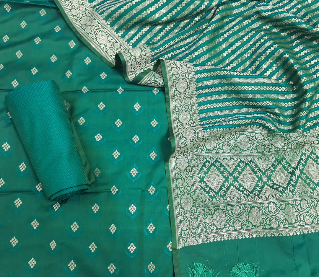 Pure Banarasi Satin Silk Unstitched Suit