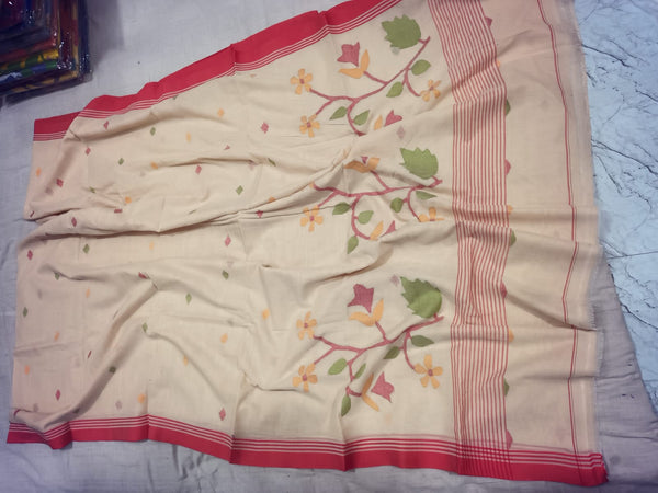 Pure Cotton 100 Count jamdani Saree Without Blouse . ( Length- 6.3 meter )