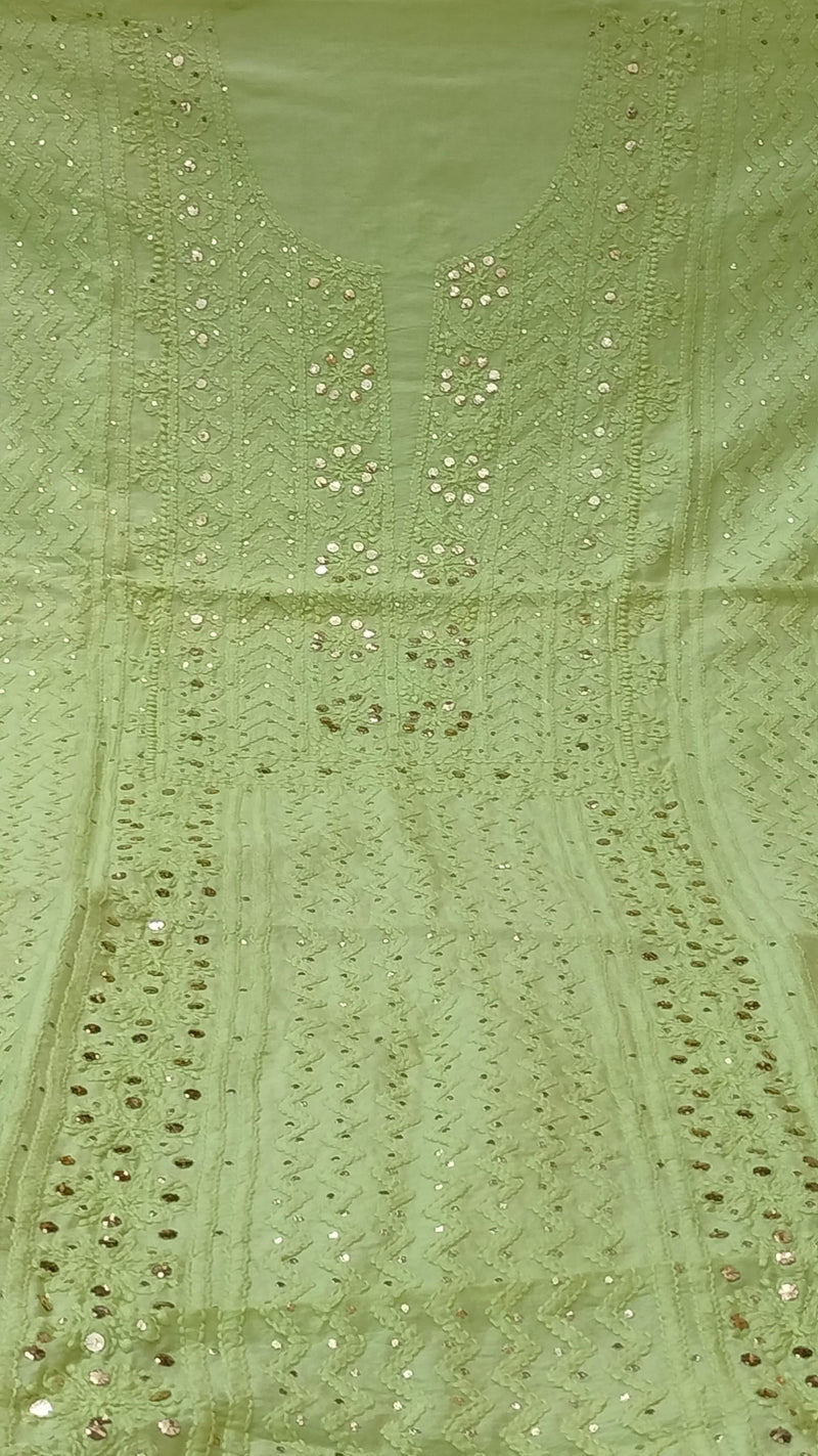 Pure Chanderi Silk 70grm Chikankari And Mukaish Work Unstitched Suit .