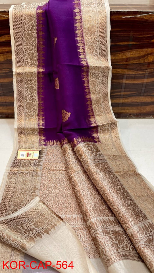 Pure Banarasi Kora Organza Silk Handwoven Zari Work Saree With Silk Mark Certificate ( Length- 6.3 Meter )