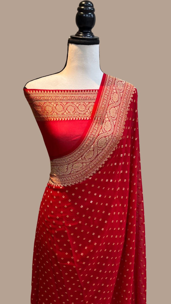 Pure Banarasi Handloom Khaddi Georgette Silk Saree .