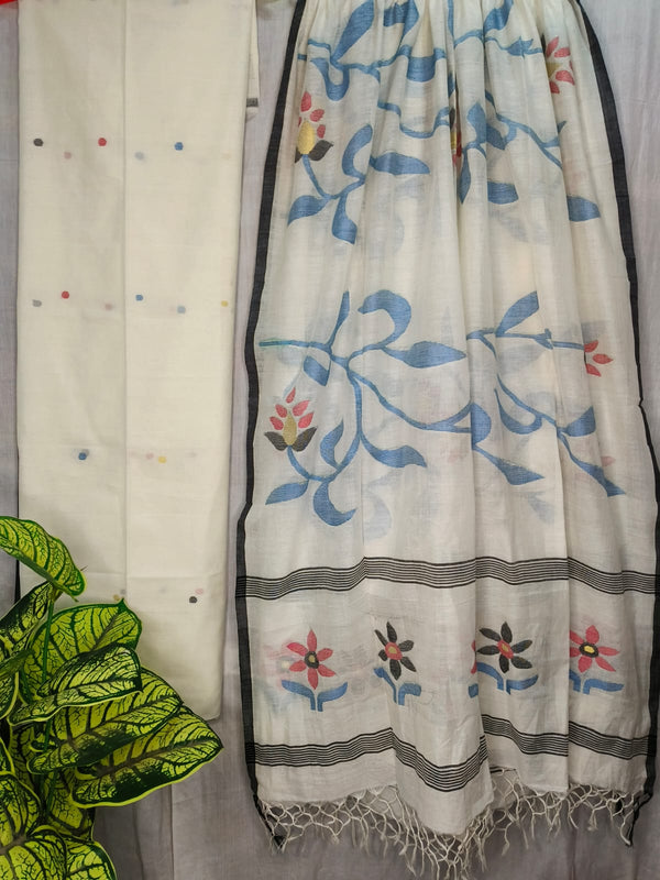 Pure Cotton Silk Jamdani 2pc Unstitched Suit .