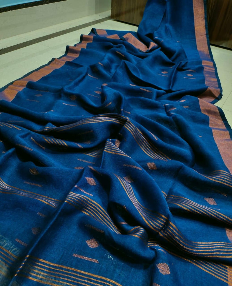 Pure Linen Silk Weaving Work Saree With Blouse.