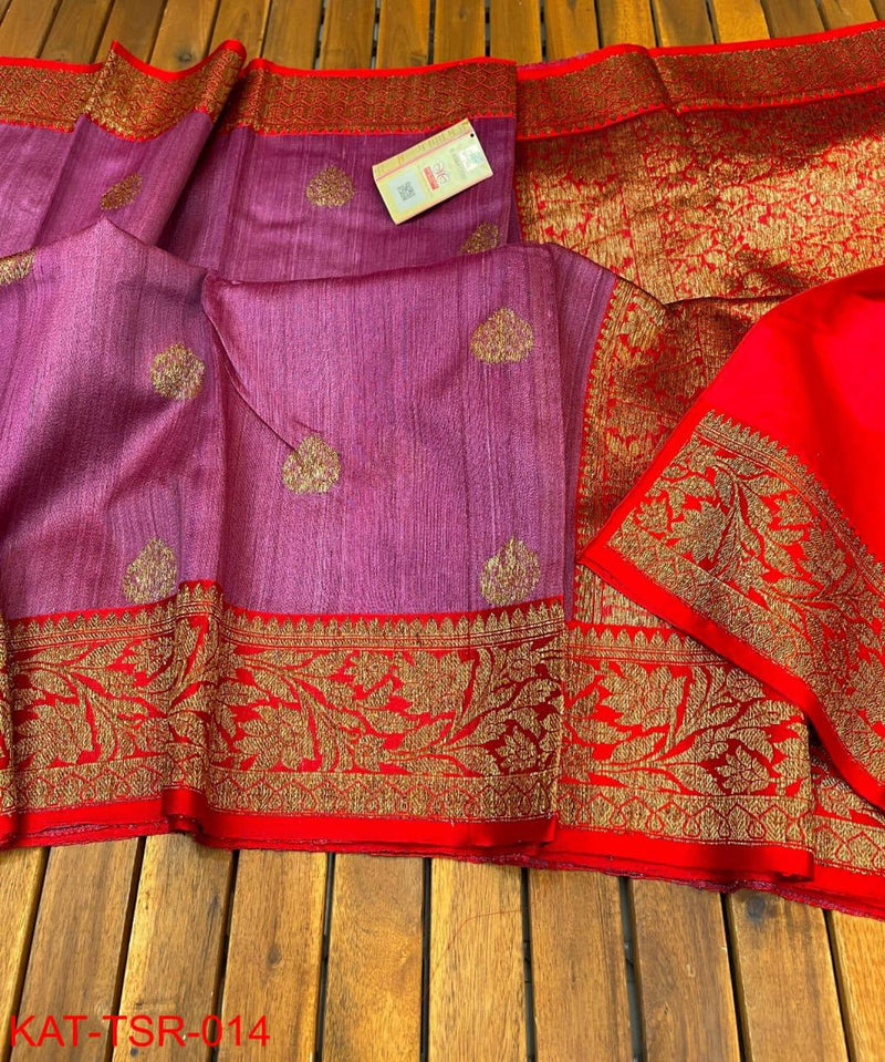 Handwoven Pure Banarasi Tussar Silk Saree With Antique Zari Work.