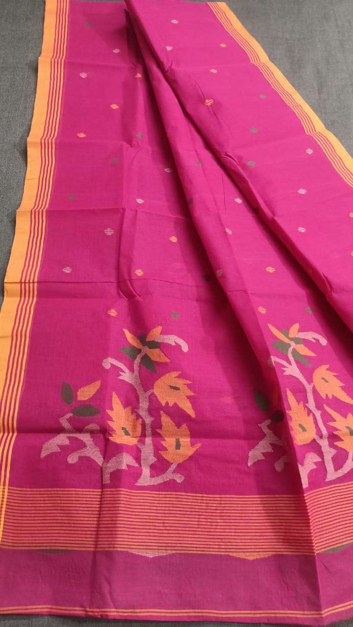 Pure Cotton 100 Count jamdani Saree Without Blouse . ( Length- 6.3 meter )