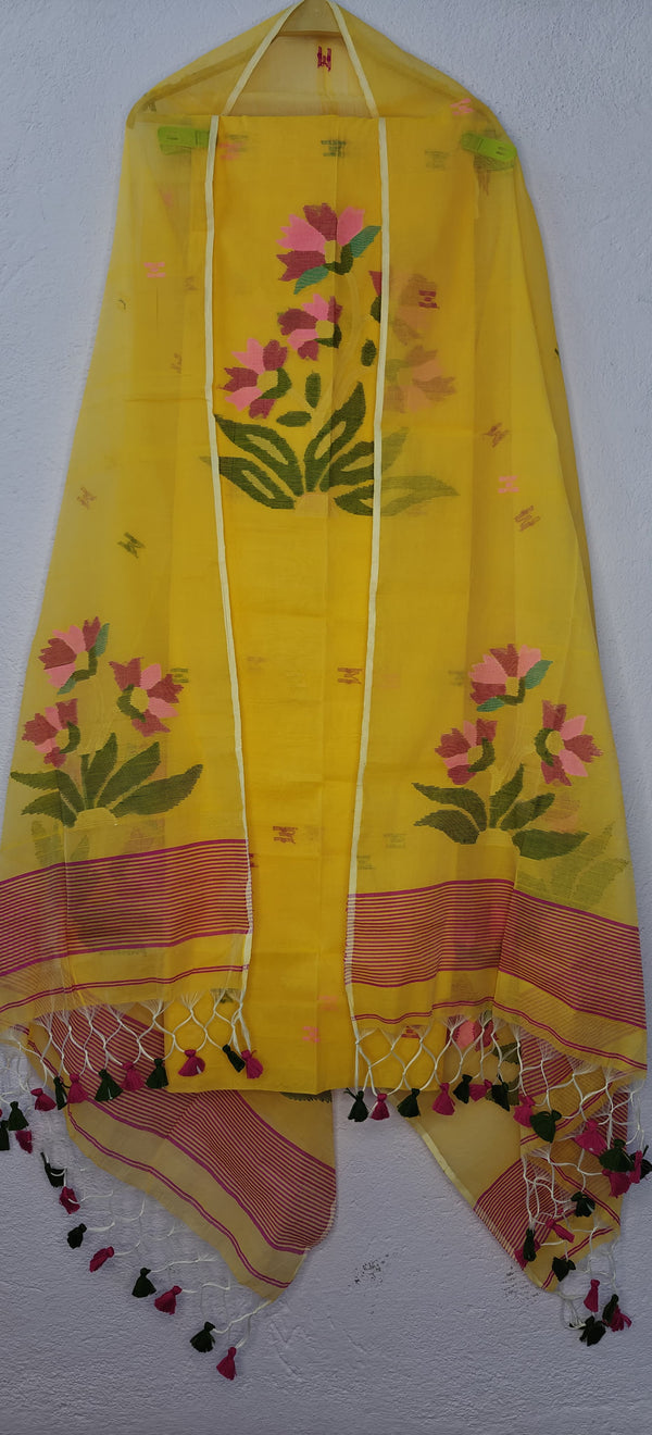 Pure Maslin Jamdani Weaved unstitched suit.