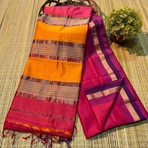 Handloom Maheshwari Silk Saree With Blouse.