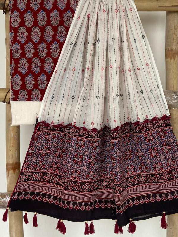 Pure Cotton Azrakh Print Unstitched suit With Azrakh Print Dupatta.