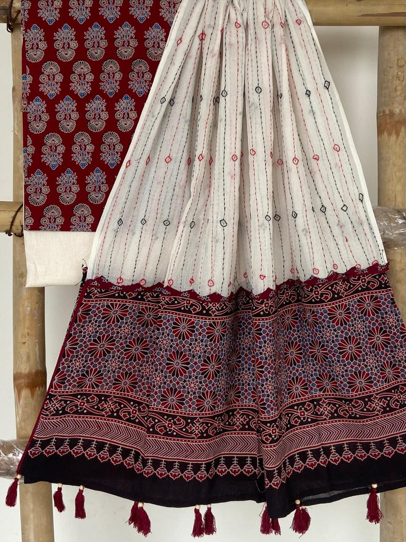 Pure Cotton Azrakh Print Unstitched suit With Azrakh Print Dupatta.