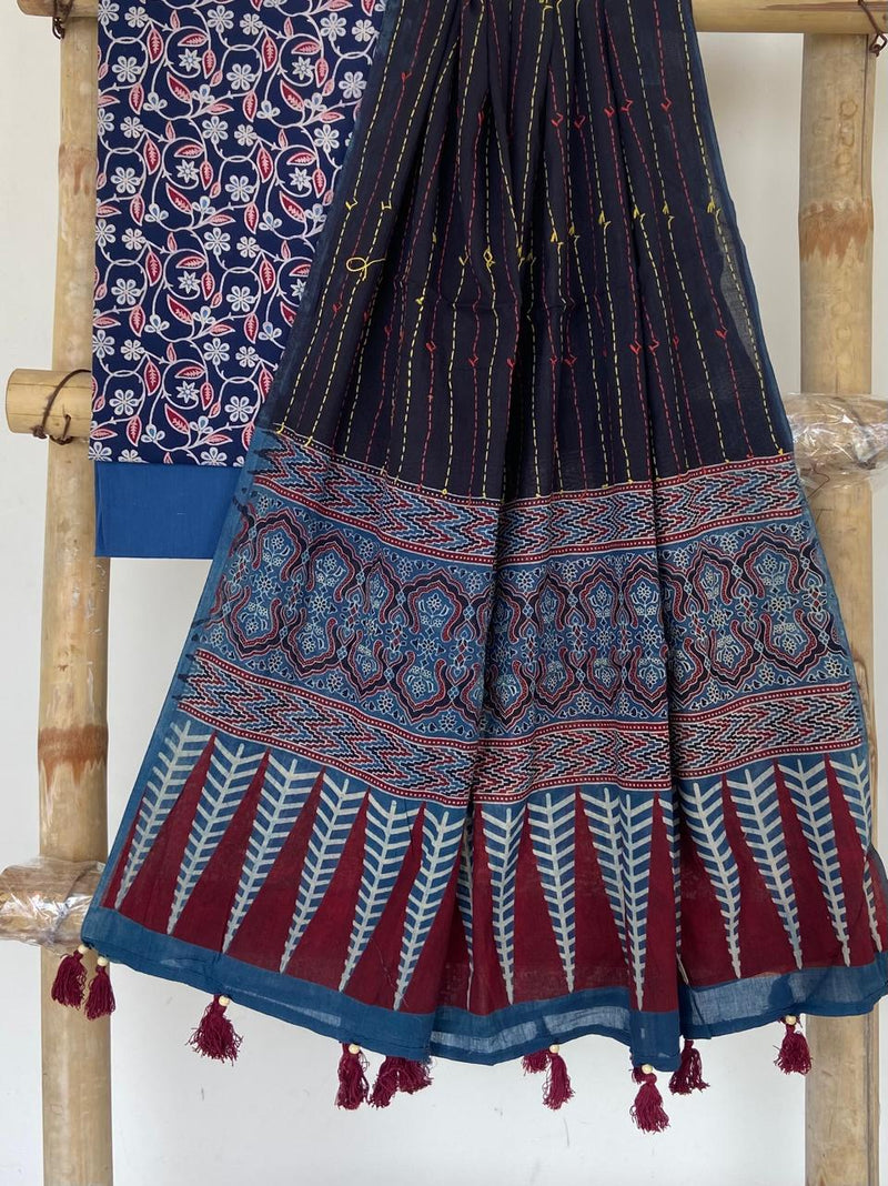 Pure Cotton Azrakh Print Unstitched suit With Azrakh Print Dupatta.